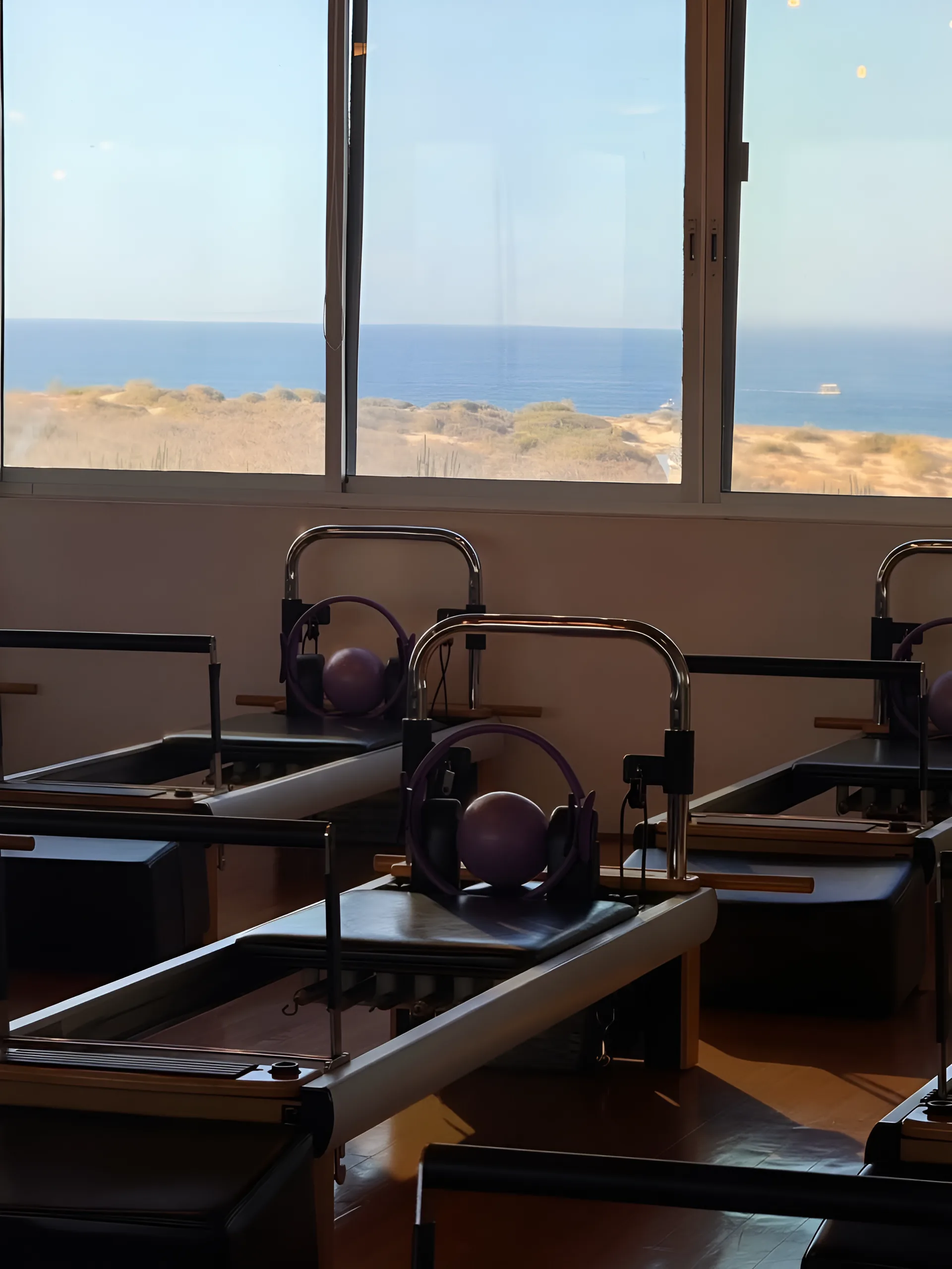Reformer Pilates studio with Sea of Cortez views at Cabo Fitness Club